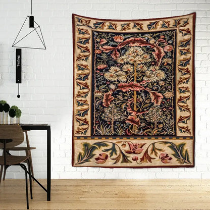 Bohemian navy & cream flowers leaves tapestry bedroom wall art