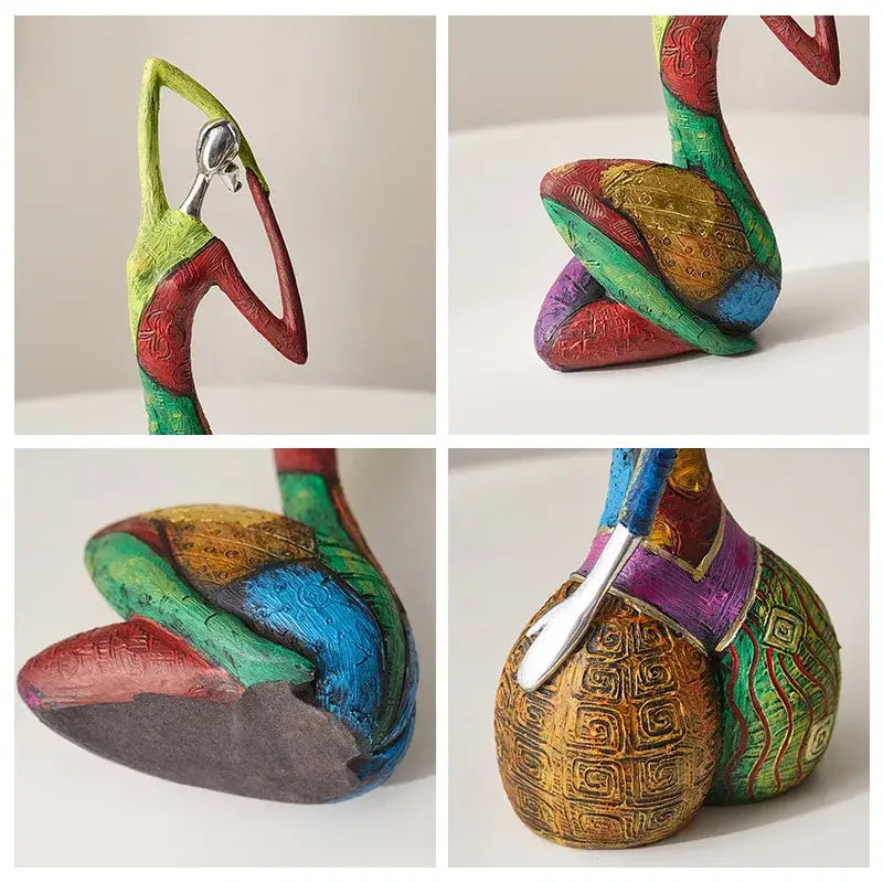 abstract woman sculpture vibrant patterned living room decor