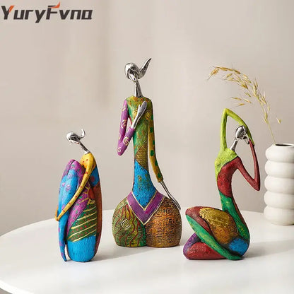 abstract woman sculpture vibrant patterned living room decor