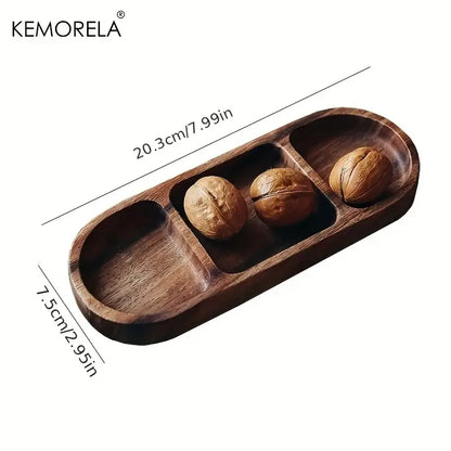 Natural acacia wood oval three compartment dip plate dining room tray