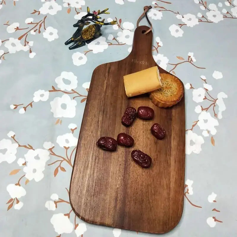 Acacia wooden chopping block dark brown serving board kitchen handle