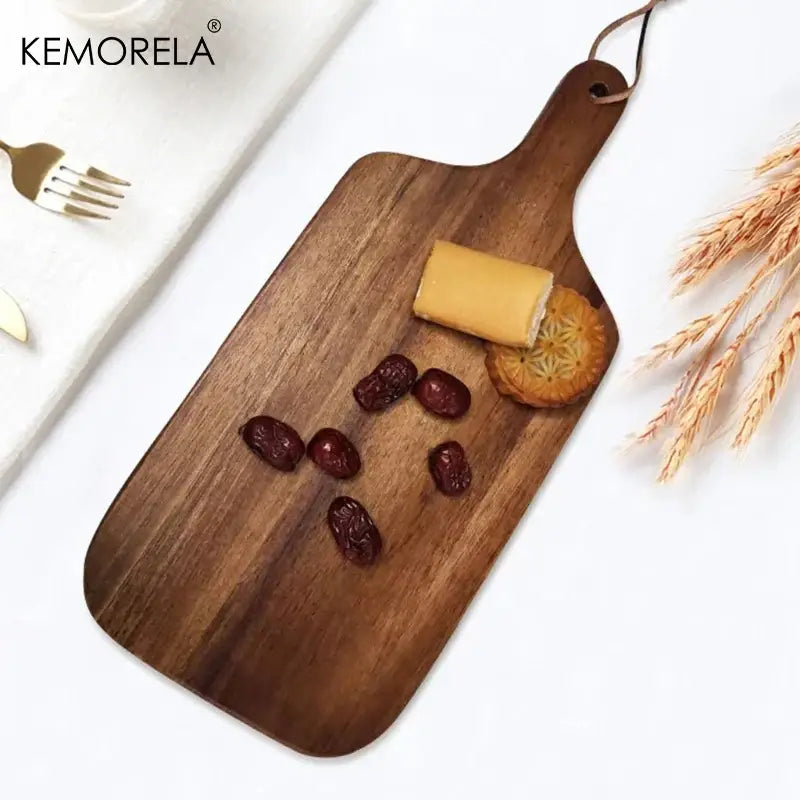 Acacia wooden chopping block dark brown serving board kitchen handle