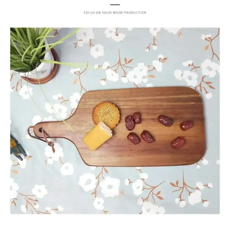 Acacia wooden chopping block dark brown serving board kitchen handle