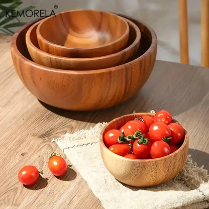 Nested acacia wooden salad bowl set dining room serving decor