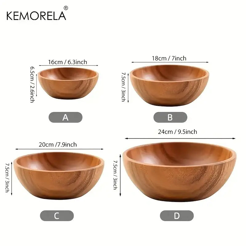 Nested acacia wooden salad bowl set dining room serving decor