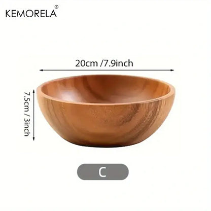 Nested acacia wooden salad bowl set dining room serving decor