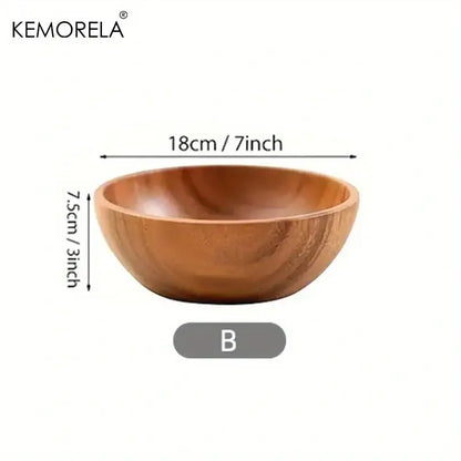 Nested acacia wooden salad bowl set dining room serving decor
