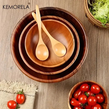 Nested acacia wooden salad bowl set dining room serving decor