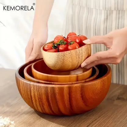 Nested acacia wooden salad bowl set dining room serving decor