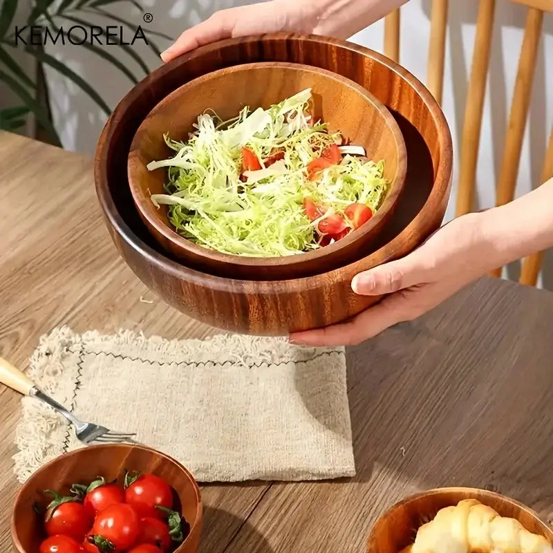 Nested acacia wooden salad bowl set dining room serving decor