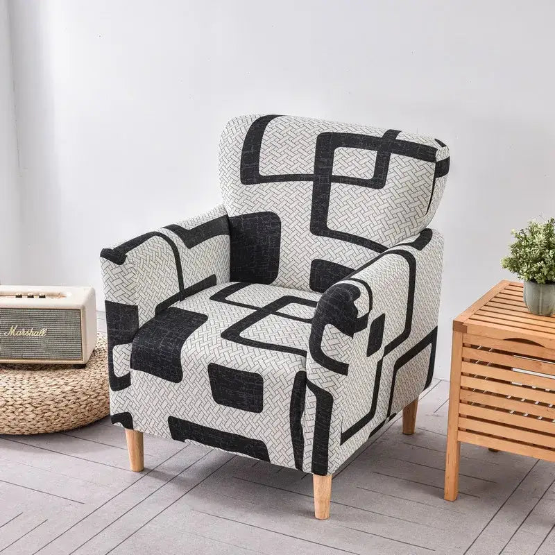 Marble pattern gray & white accent chair cover – living room slipcover