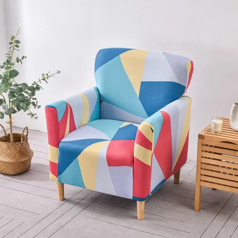 Geometric orange & black accent chair cover – living room slipcover