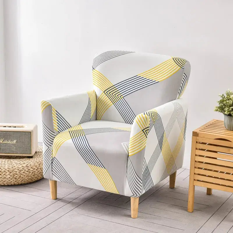 Geometric orange & black accent chair cover – living room slipcover