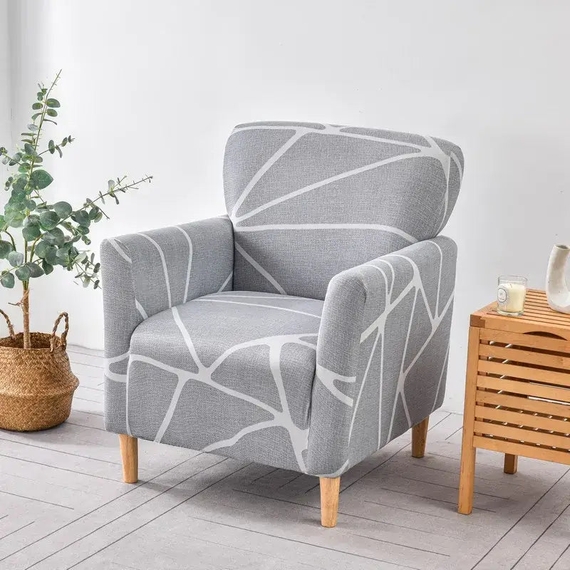 Geometric orange & black accent chair cover – living room slipcover