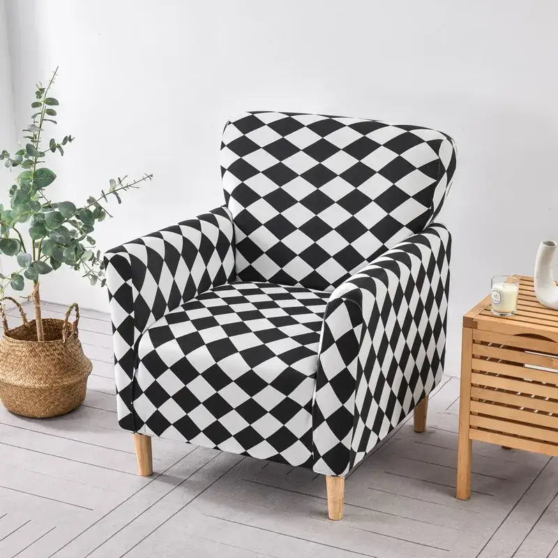 Geometric orange & black accent chair cover – living room slipcover