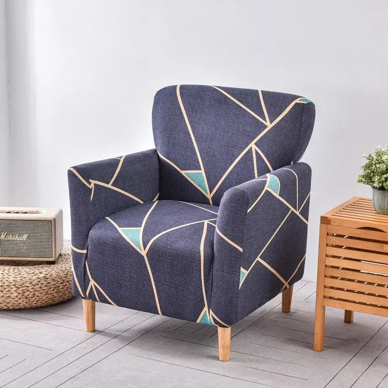Geometric orange & black accent chair cover – living room slipcover