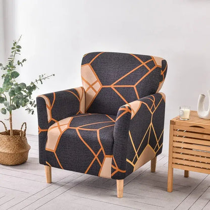 Geometric orange & black accent chair cover – living room slipcover