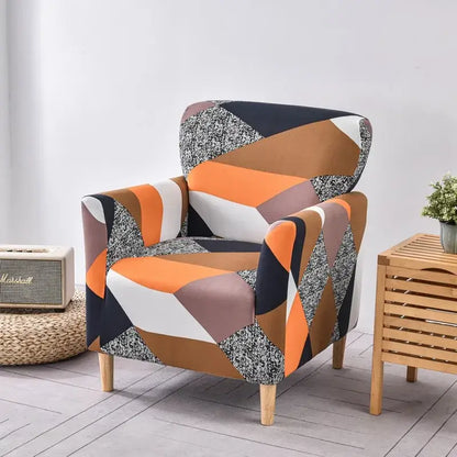 Geometric orange & black accent chair cover – living room slipcover