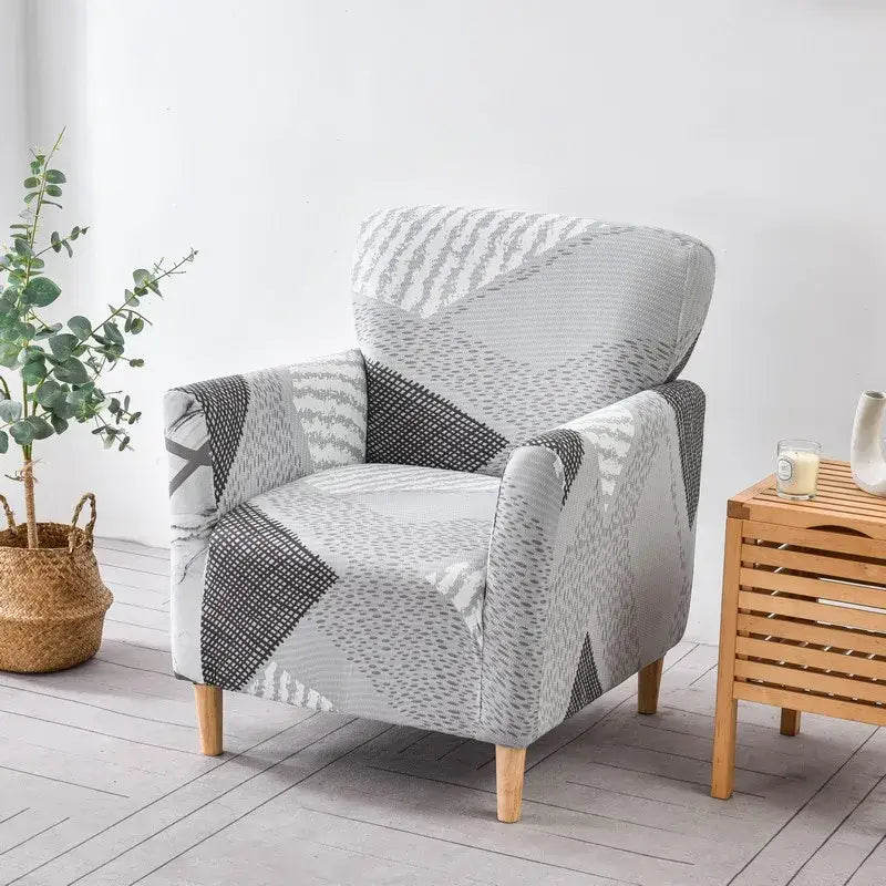 Geometric orange & black accent chair cover – living room slipcover