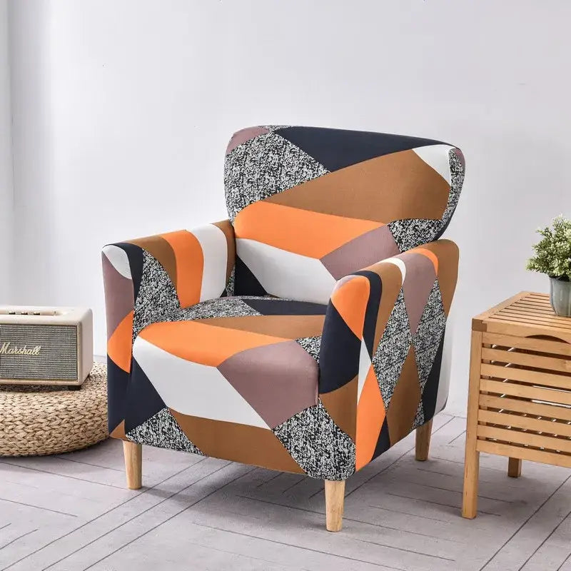 Geometric orange & black accent chair cover – living room slipcover