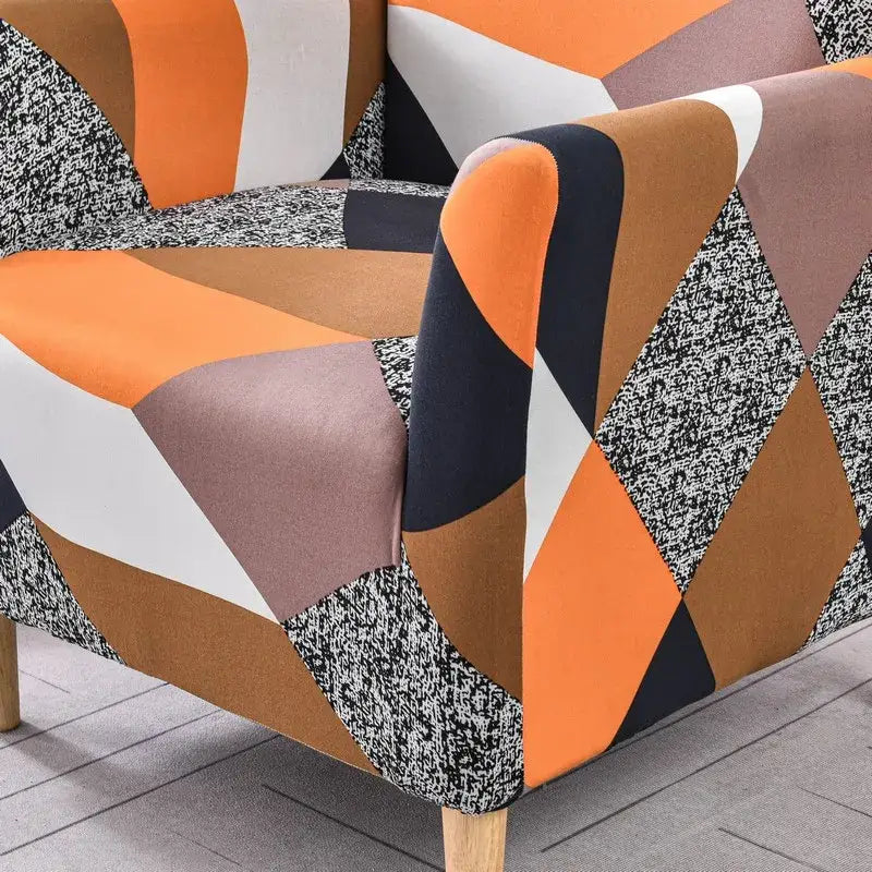 Geometric orange & black accent chair cover – living room slipcover
