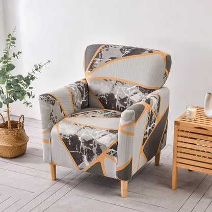 Geometric orange & black accent chair cover – living room slipcover