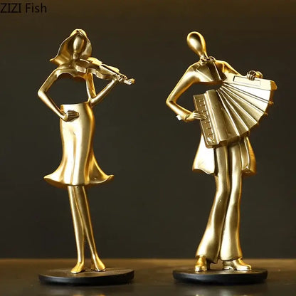 Golden accordion musician resin sculpture living room decor