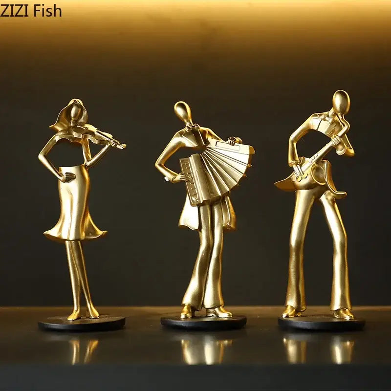 Golden accordion musician resin sculpture living room decor