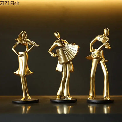 Golden accordion musician resin sculpture living room decor