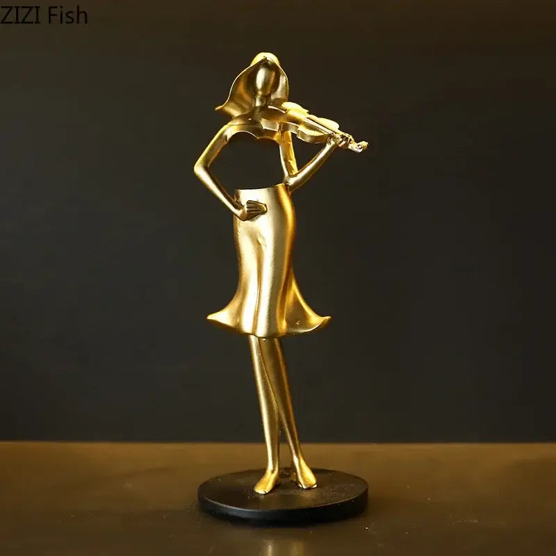 Golden accordion musician resin sculpture living room decor