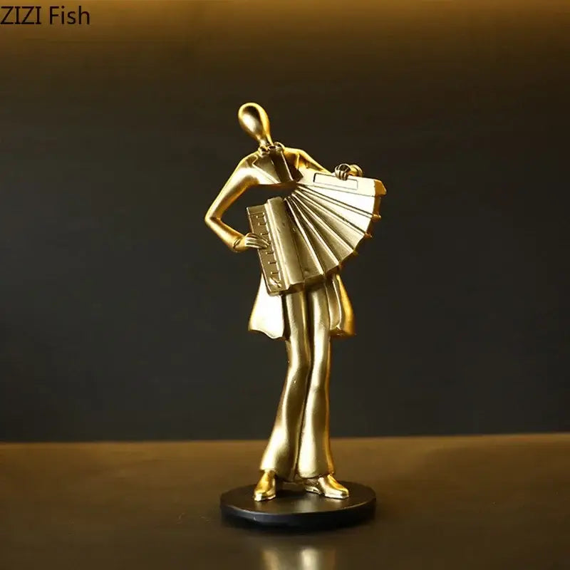 Golden accordion musician resin sculpture living room decor