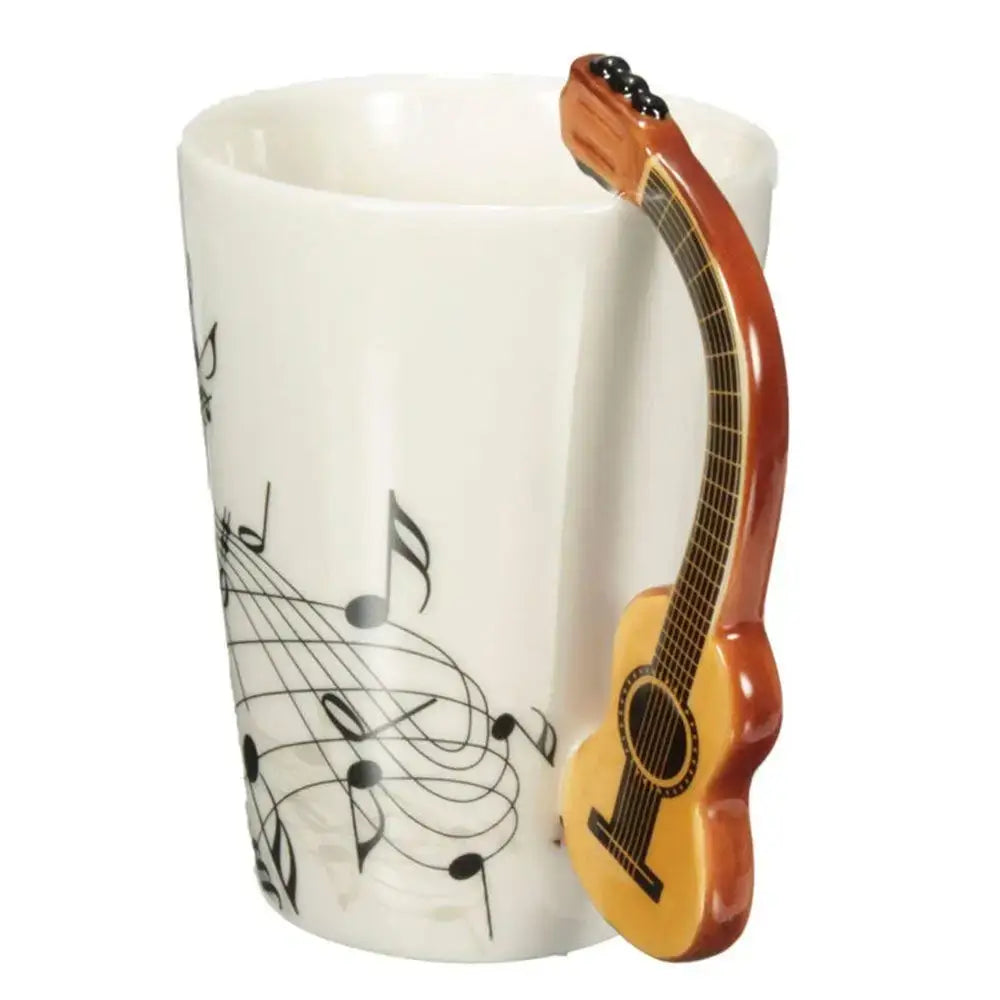 White and yellow acoustic guitar mug kitchen ceramic music cup