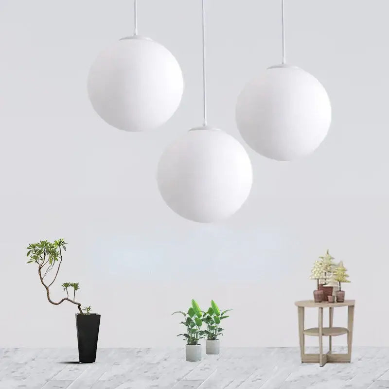 Minimalist white acrylic ball pendant lights for living room