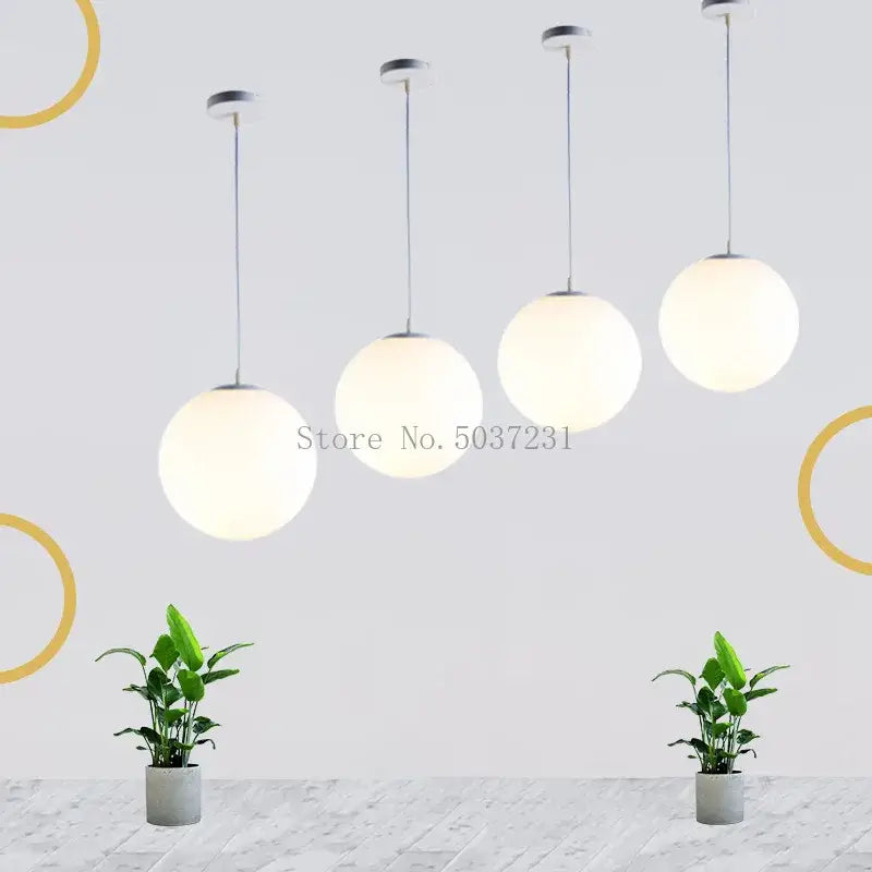 Minimalist white acrylic ball pendant lights for living room