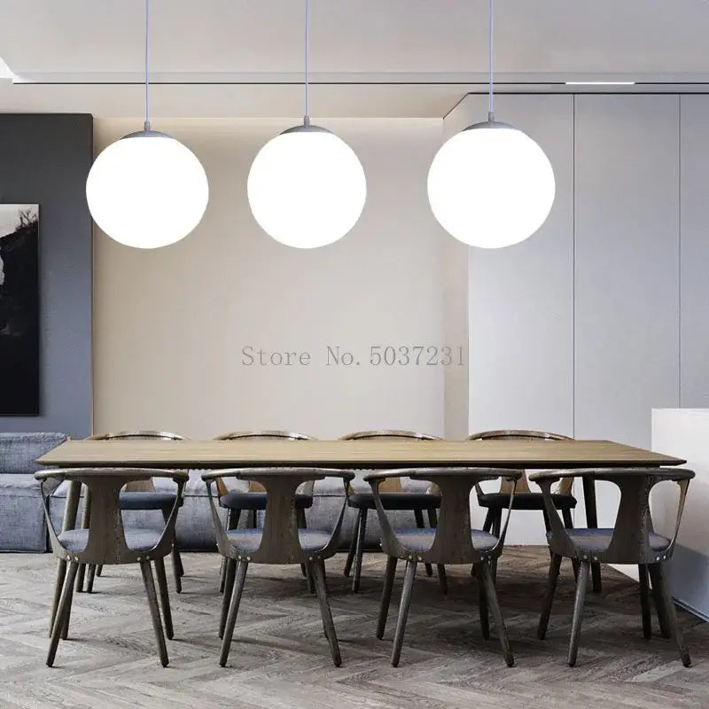 Minimalist white acrylic ball pendant lights for living room
