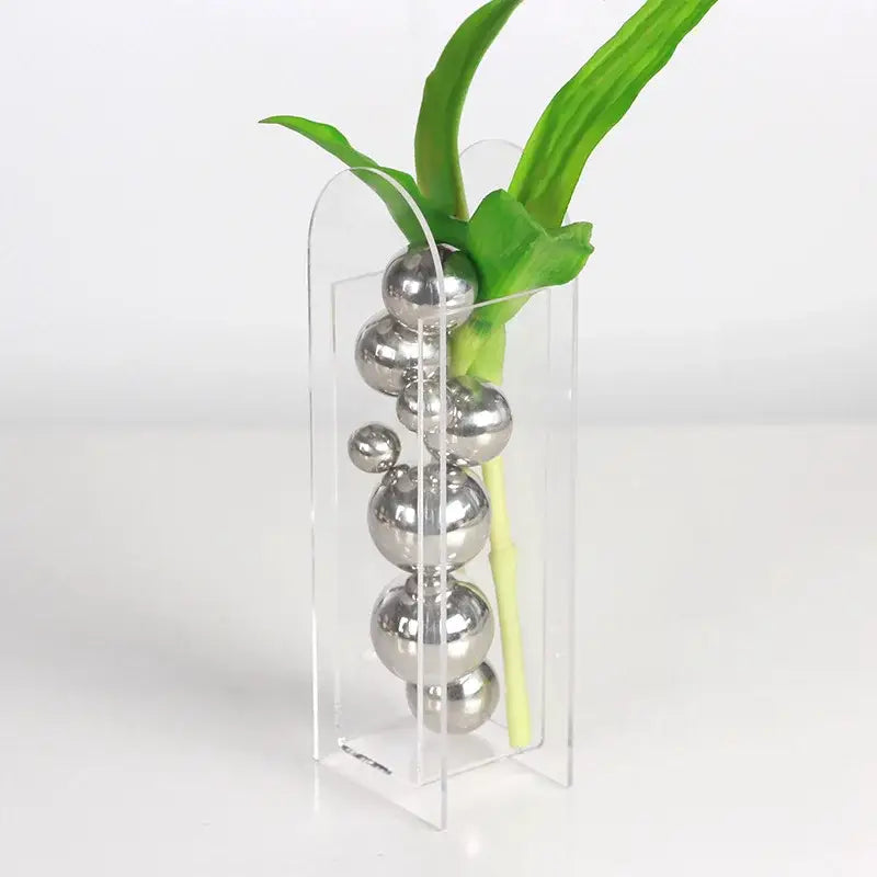 Modern gold & silver acrylic ball vase stack living room decor