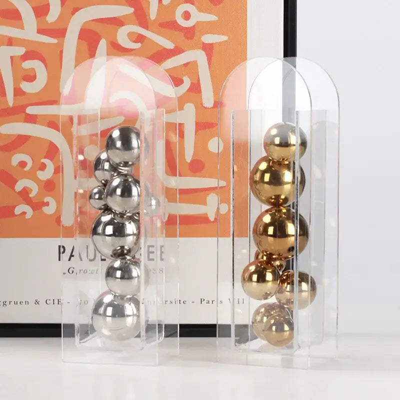 Modern gold & silver acrylic ball vase stack living room decor