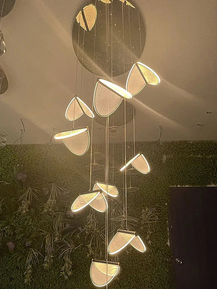 Modern metallic mesh acrylic blade stair chandelier for dining room