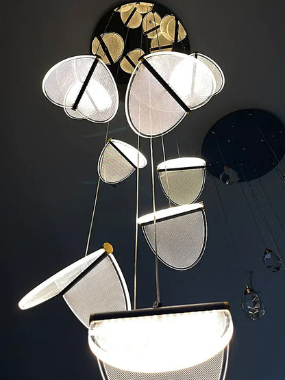 Modern metallic mesh acrylic blade stair chandelier for dining room