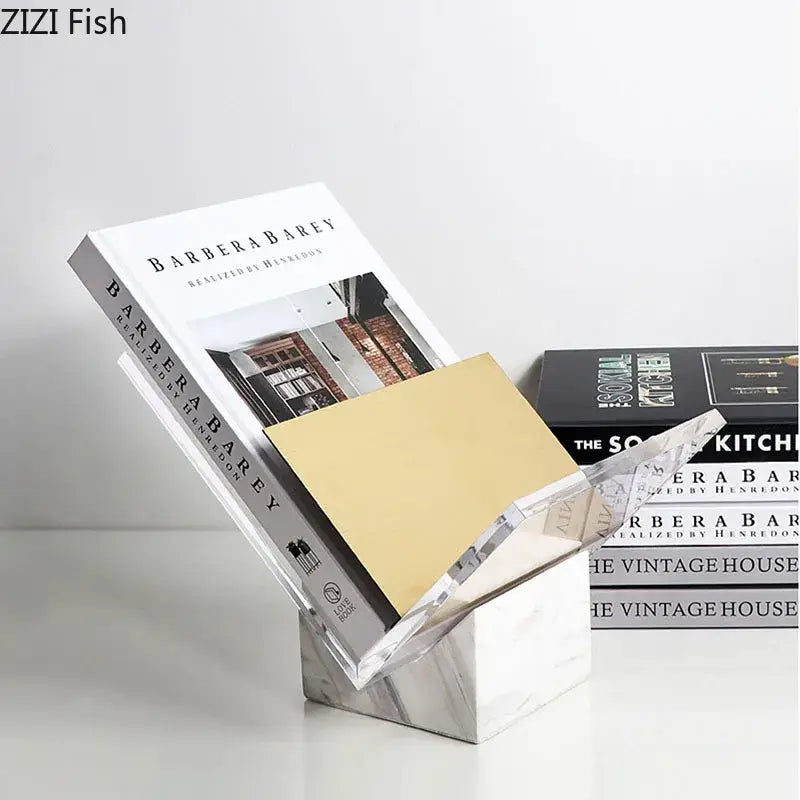 Modern acrylic bookshelf with marble base living room magazine holder