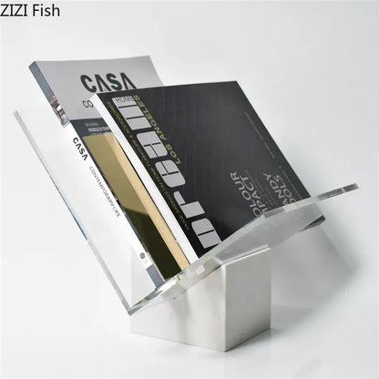 Modern acrylic bookshelf with marble base living room magazine holder