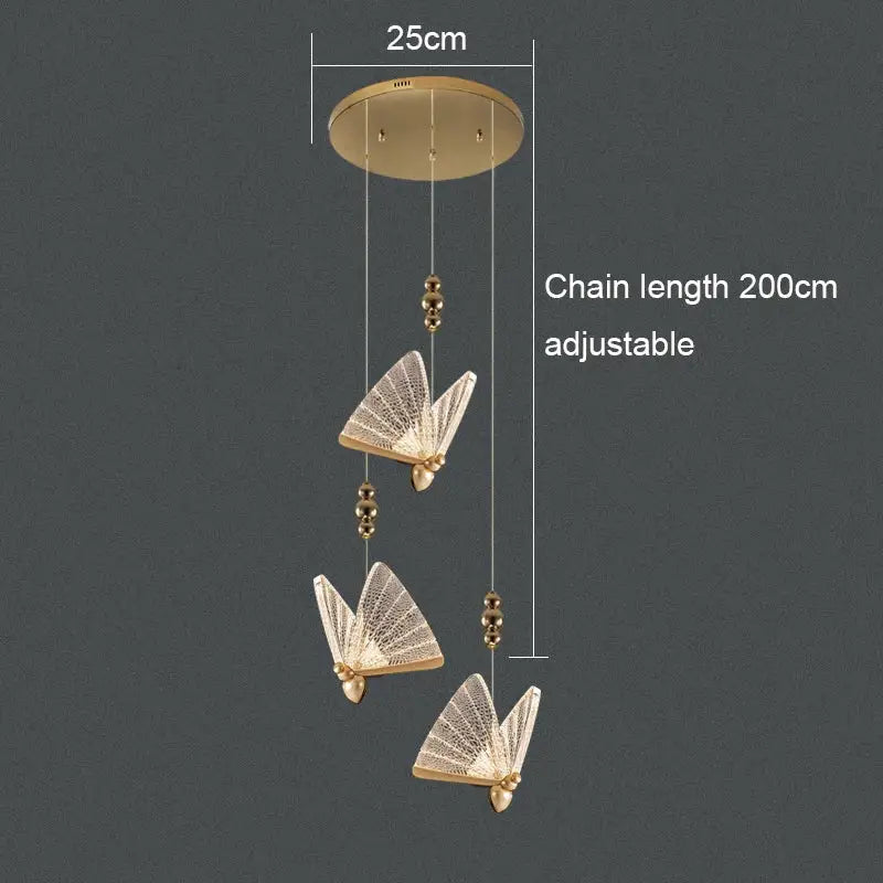 Gold ornate acrylic butterfly chandelier ceiling lamp for bedroom