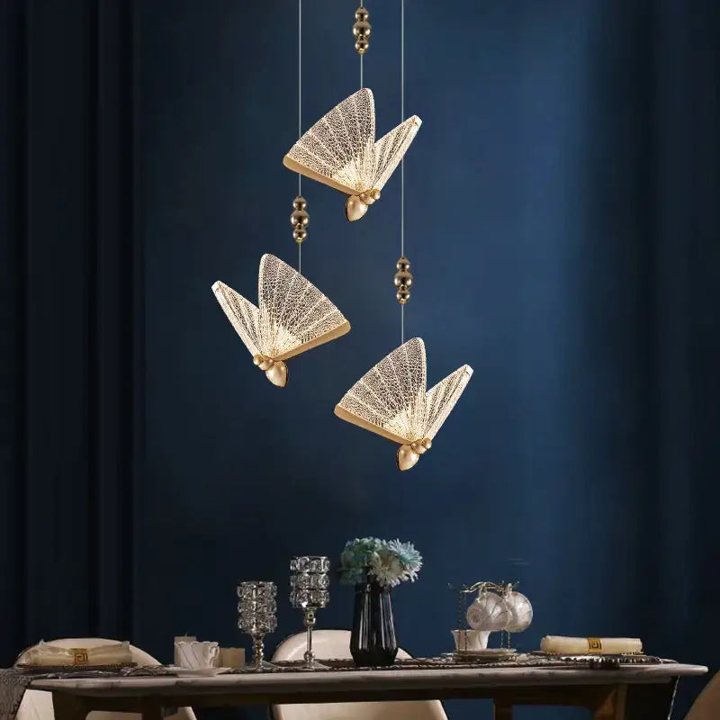 Gold ornate acrylic butterfly chandelier ceiling lamp for bedroom