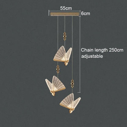 Gold ornate acrylic butterfly chandelier ceiling lamp for bedroom