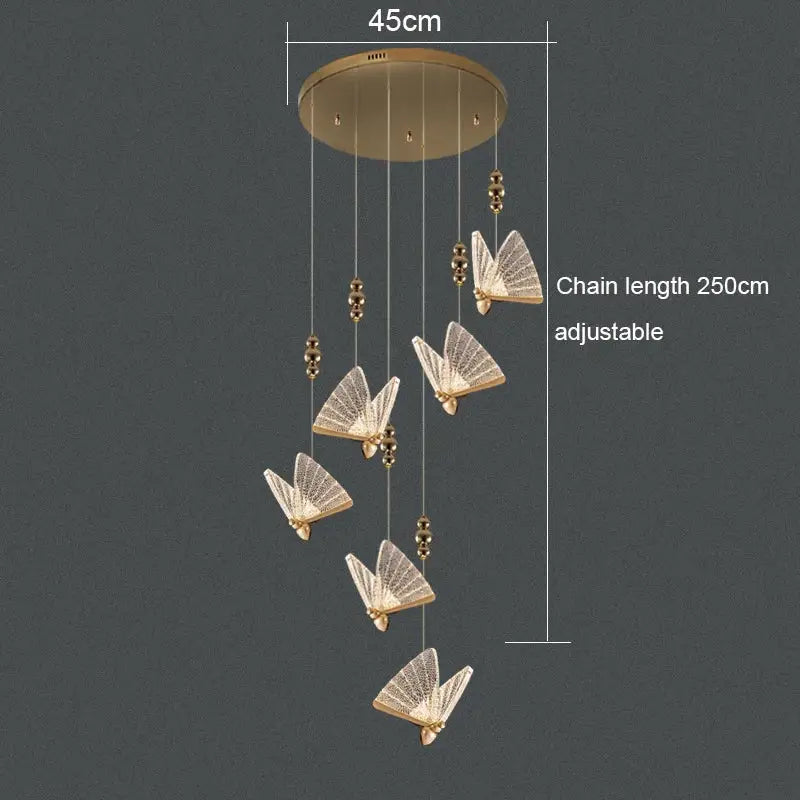 Gold ornate acrylic butterfly chandelier ceiling lamp for bedroom