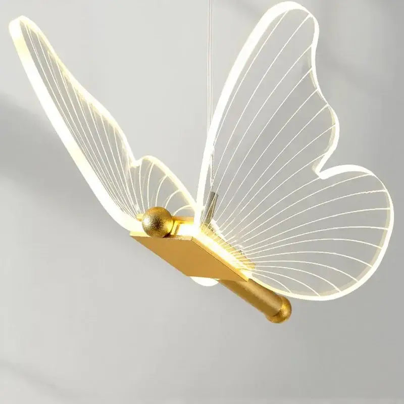 Modern gold and white acrylic butterfly led pendant light bedroom