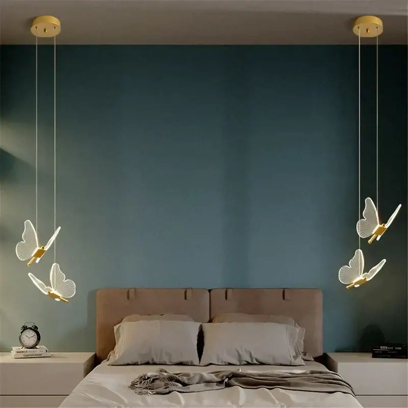 Modern gold and white acrylic butterfly led pendant light bedroom
