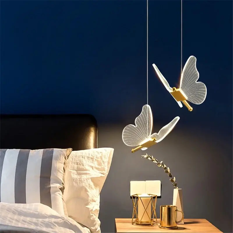 Modern gold and white acrylic butterfly led pendant light bedroom