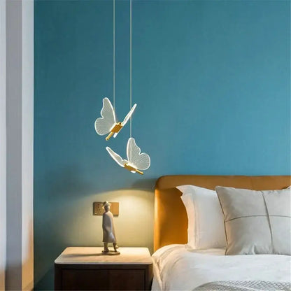 Modern gold and white acrylic butterfly led pendant light bedroom