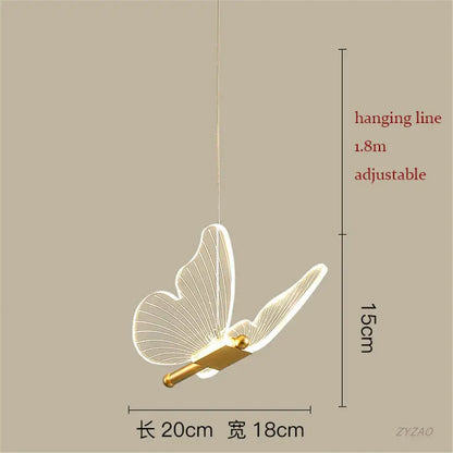 Modern gold and white acrylic butterfly led pendant light bedroom